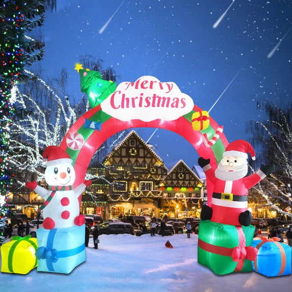 12.5FT Christmas Inflatables Archway, Inflatable Santa Claus and Snowman Sitting on Gift Boxes, Christmas Arch Blow Up Yard Decorations and LED Lights Built-in for Party Indoor, Outside, Garden, Lawn
