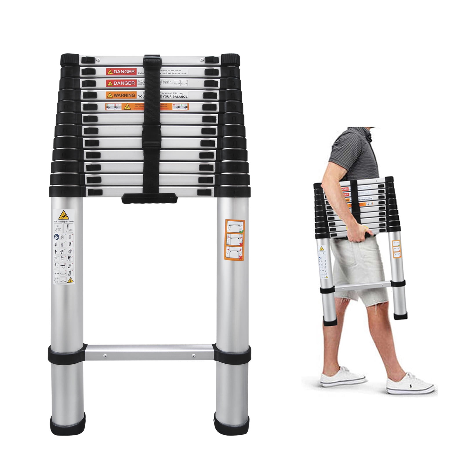 12.5FT Extension Ladder Aluminum Telescoping Folding Ladder 12 Steps