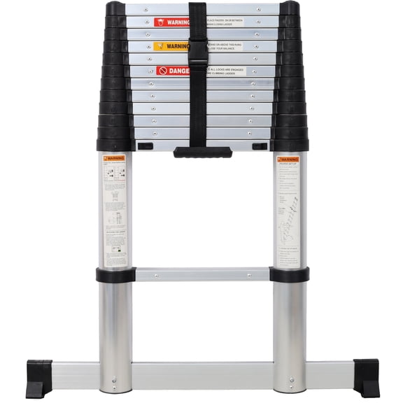 12.5FT Portable Telescopic Aluminum Ladder w/ Stabilizer&Non-Slip Feet,330lb Max