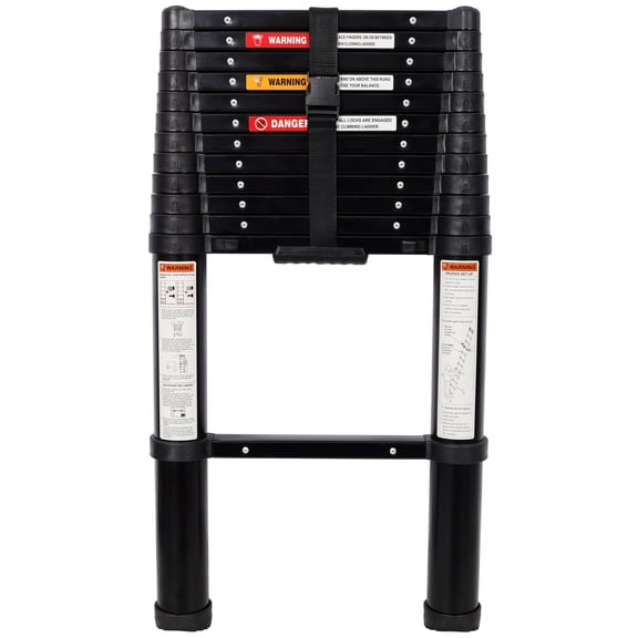 12.5FT Telescopic Ladder Aluminum Ladder with Non-Slip Feet, Slow Down Safety Function Portable Extension Ladder for Household and Outdoor Working, 330lb Capacity Black