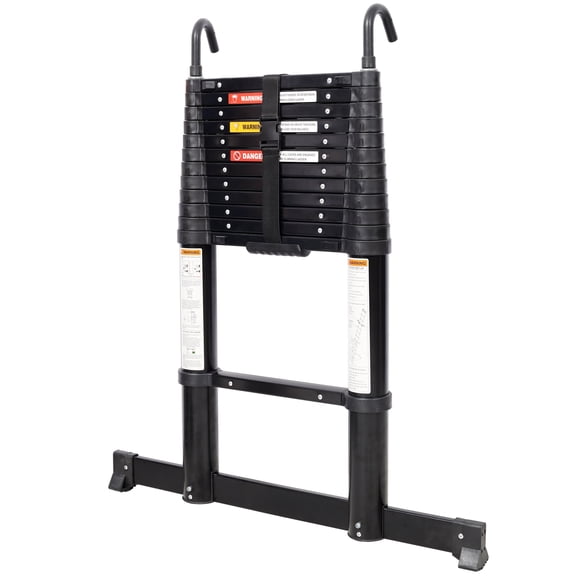 12.5FT Telescopic Ladder Aluminum Ladder with Non-Slip Feet and Stable Hook, Slow Down Safety Function With Stabilizer Portable Extension Ladder for Household and Outdoor Working, 330lb Capacity Blac