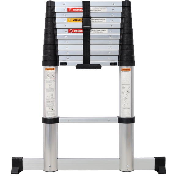 12.5FT Telescopic Ladder Aluminum with Non-Slip Feet, Slow Down Safety Function, 330lb Capacity Portable Extension Ladder for Household and Outdoor Working, Silver