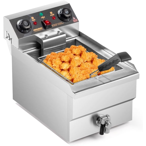 12.5QT/11.8L Electric Deep Fryer w/Frying Basket, Timer, Drain, & Lid, Commercial Countertop Single Tank Frying Machine, Adjustable Temperature, for French Fries Donuts Onion Rings, 1700W 110V