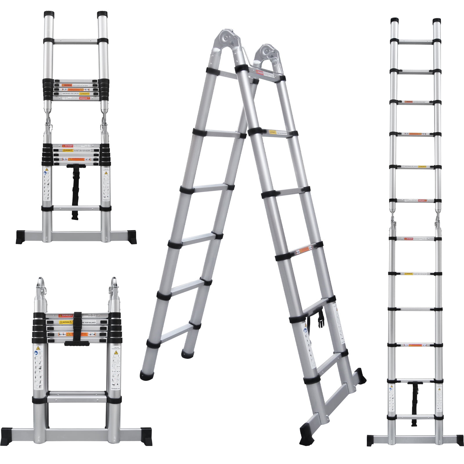 12.5ft Aluminum Telescopic Extension Ladder 2in1 AFrame Ladder or Straight Ladder, 6+6 Steps