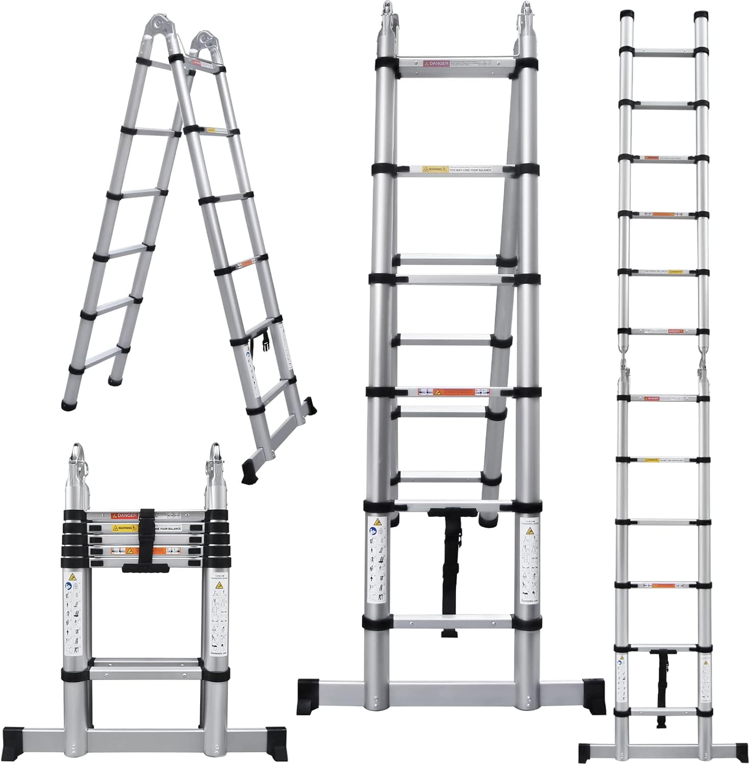 12.5ft Aluminum Telescoping Ladder, A Frame Extension Ladder, Heavy