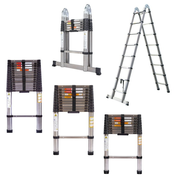 12.5ft Extension Telescoping Ladder Stainless Steel Folding Ladder New Design, 330lbs Load Capacity, EN131 Standard, Portable Compact Step Ladder for Home DIY Projects Indoor Outdoor RV