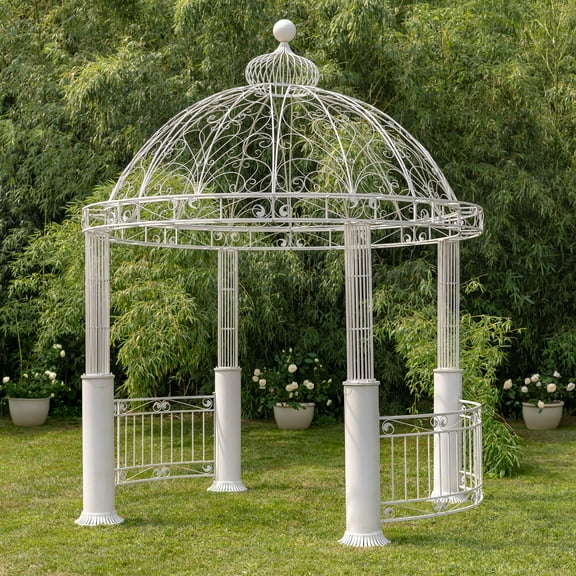 13.8ft. Tall Ornate Round Iron Garden Gazebo in Antique White "MedellÃn 1972"