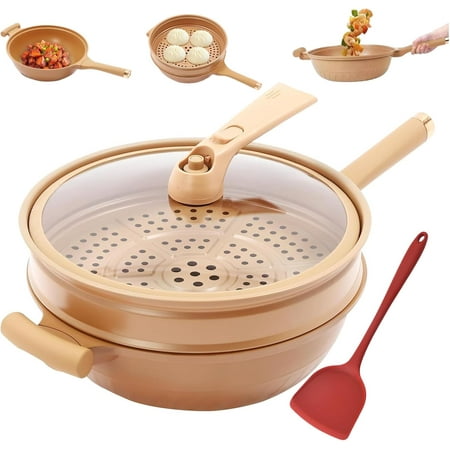 12.5in Titanium Micro-Pressure Clay Non-Stick Health Cooker with Steamer Basket, Multifunctional Pottery Clay Non-Stick Micro Pressure Pot for Stir-frying, Steaming, Stewing