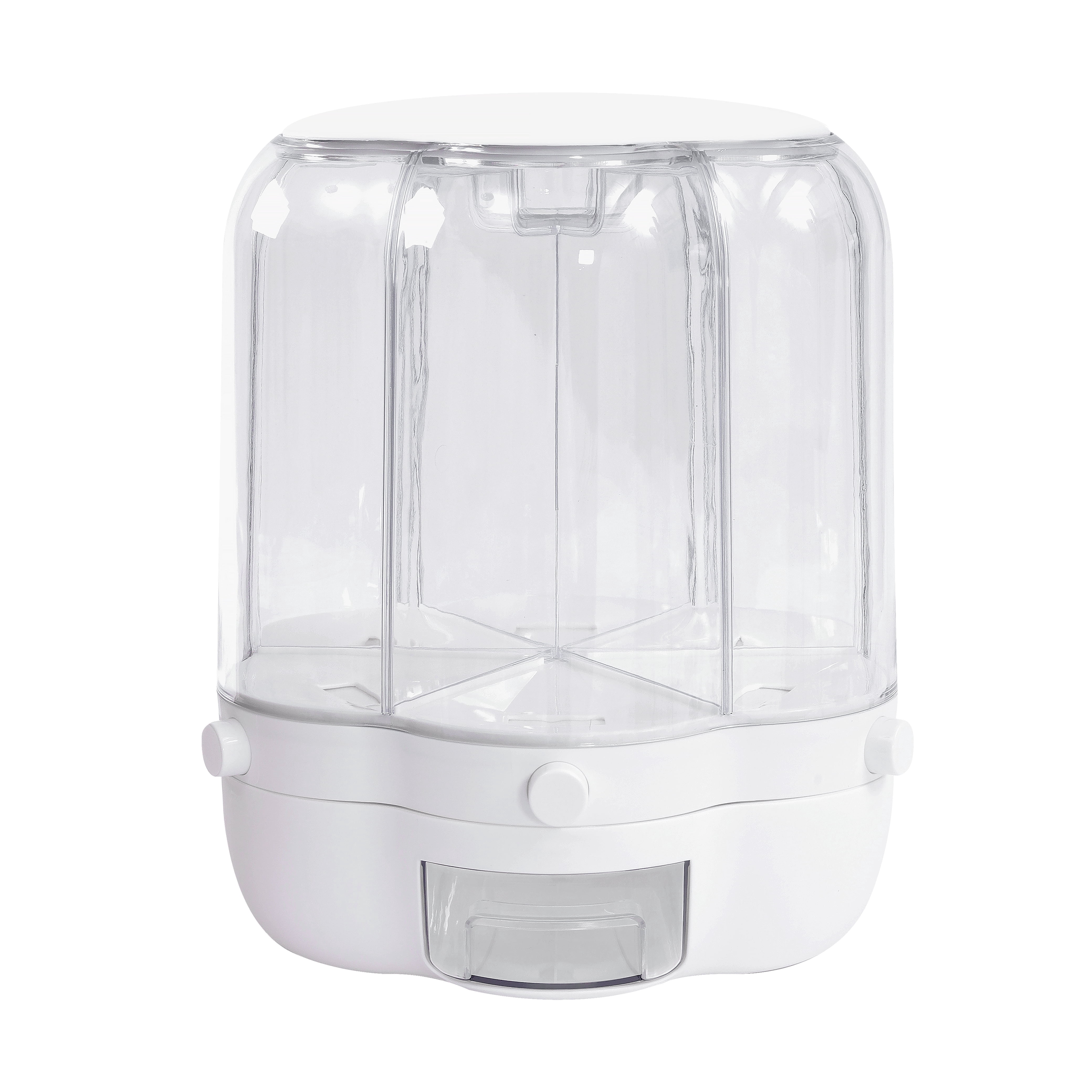12.5kg/28lbs Rice Dispenser, 6 Grid 360° Rotating Rice Container Cereal Dispenser with Lid, Grain Storage Organizer Holder for Kitchen Countertop Dry Food, White