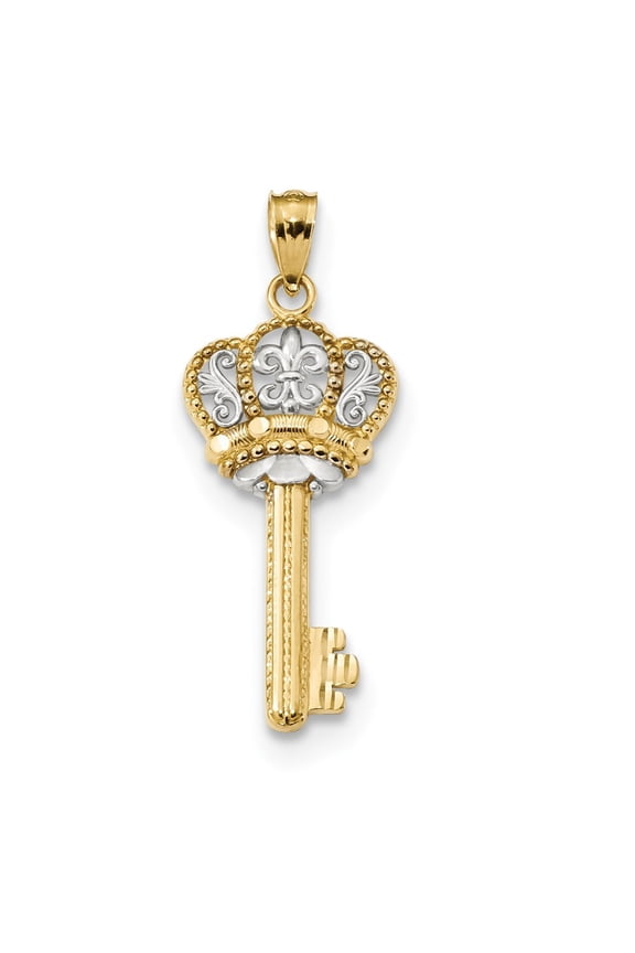 12.5mm 14k With Rhodium Crown Key Pendant - 1.0 Grams