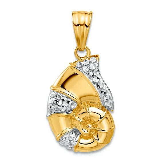 12.5mm 14k With White Rhodium Polished and Sparkle-Cut Nautilus Shell Pendant Necklace Pendant for Women