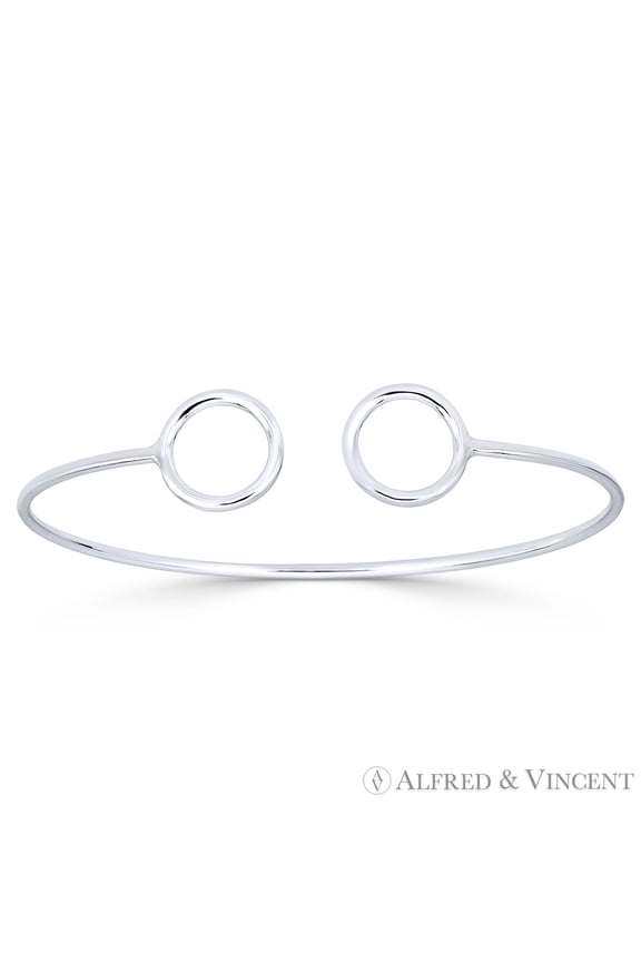 12.5mm Double Circle Open-Cuff Bangle Bracelet in .925 Sterling Silver