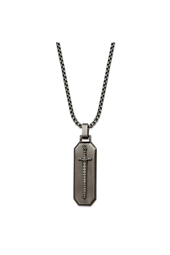 12.5mm Stainless Steel Brushed Sword Pendant a Box Chain Necklace 24 Inch Chain Necklace for Women and Men