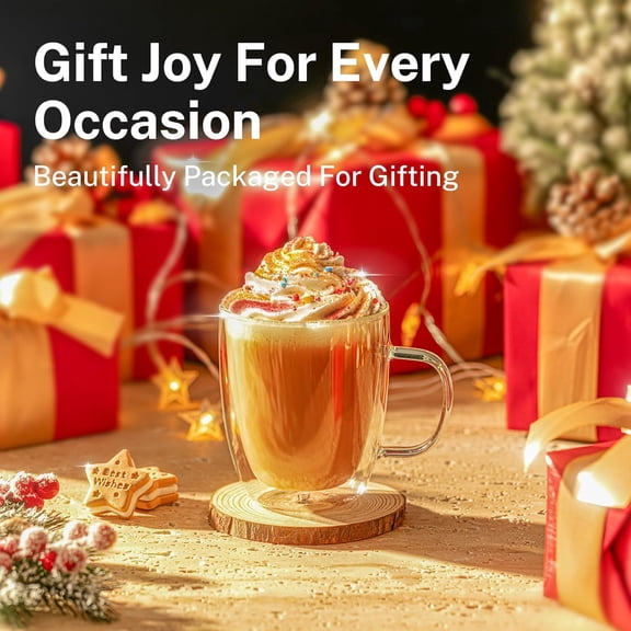 12.5oz Glass Coffee Mug Set, 4-Piece Double-Walled Borosilicate Cups, Clear Insulated Mugs for Espresso, Latte, Tea, Hot Beverage Use at Home