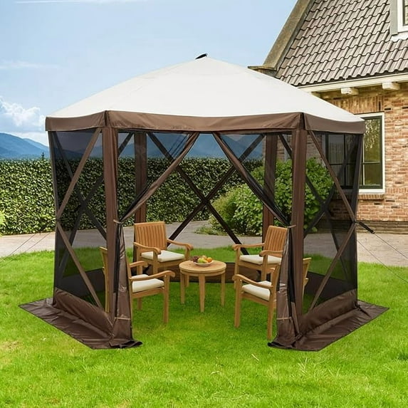 12.5x12.5FT 6-Sided Pop Up Gazebo Tent, Waterproof UV Protection Screen Canopy, Portable Instant Shelter with Carry Bag & Stakes, for Outdoor Camping Backyard Parties Beach Picnics