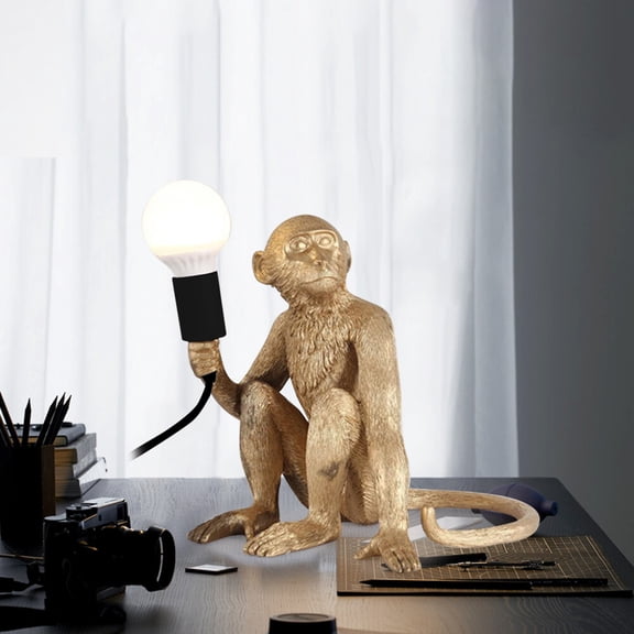 12.5x13.3in Modern Gold Monkey Sculpture Resin Gold Sitting Monkey Lamp Monkey Home Table Light
