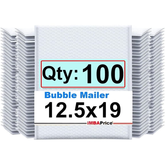12.5x19 Inches White Poly bubble Bag, 100-Pack Large Size #6 Self Seal Poly Bubble Mailers Padded Packing Envelopes (Total 100 Bags)