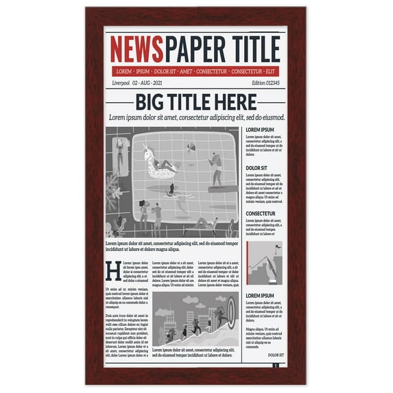 12.5x22 Newspaper Frame Solid Wood - Matte Brown Finish - Matches Any Decor - Size 12.5x22 -