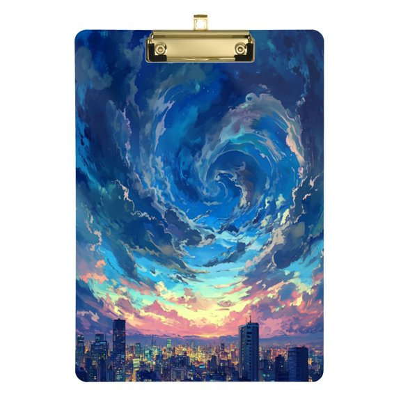 12.5x9 Inch Acrylic Clipboard with Metal Clip – Single-Sided Print & Retractable Hook，Blue Clouds