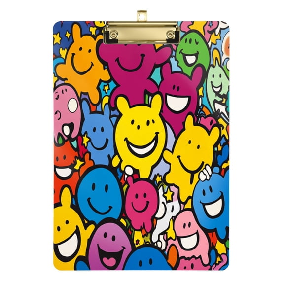 12.5x9 Inch Acrylic Clipboard with Metal Clip – Single-Sided Print & Retractable Hook，Colorful Cartoon