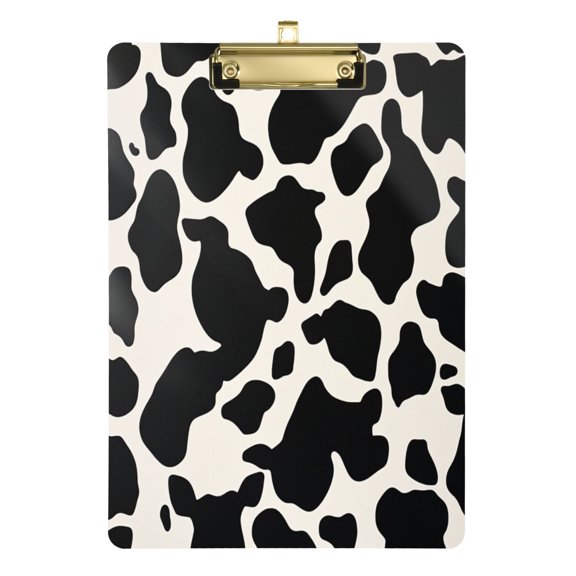 12.5x9 Inch Acrylic Clipboard with Metal Clip – Single-Sided Print & Retractable Hook，Cow Print Pattern