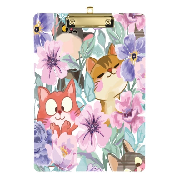 12.5x9 Inch Acrylic Clipboard with Metal Clip – Single-Sided Print & Retractable Hook，Cute Cartoon Cats