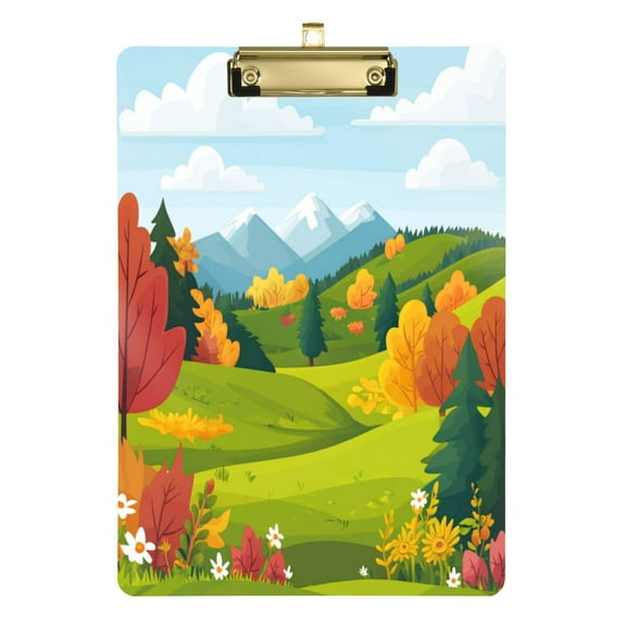12.5x9 Inch Acrylic Clipboard with Metal Clip – Single-Sided Print & Retractable Hook，Landscape