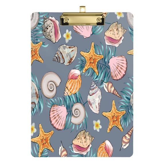 12.5x9 Inch Acrylic Clipboard with Metal Clip – Single-Sided Print & Retractable Hook，Many Beautiful Shells