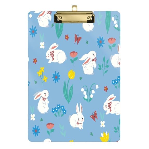 12.5x9 Inch Acrylic Clipboard with Metal Clip – Single-Sided Print & Retractable Hook,Rabbit