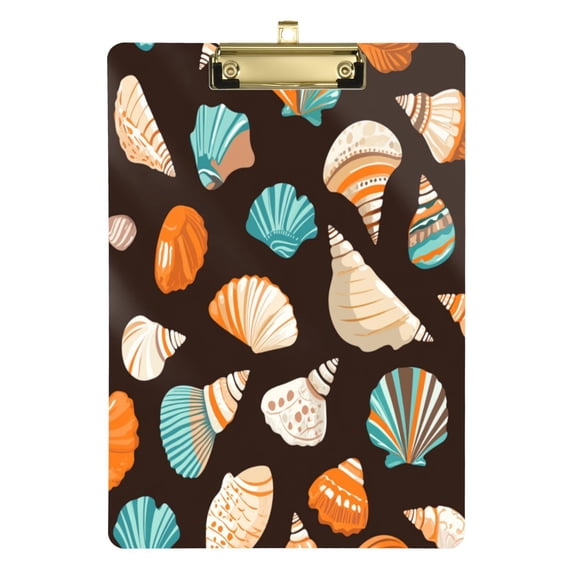 12.5x9 Inch Acrylic Clipboard with Metal Clip – Single-Sided Print & Retractable Hook，Seashells