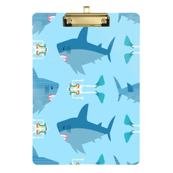 12.5x9 Inch Acrylic Clipboard with Metal Clip – Single-Sided Print & Retractable Hook，Shark