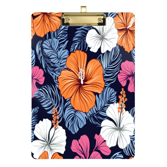 12.5x9 Inch Acrylic Clipboard with Metal Clip – Single-Sided Print & Retractable Hook，Tropical Flower Pattern