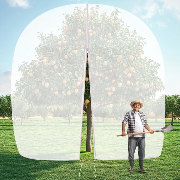 12.6 * 12FT Large Fruit Tree Netting, Nets for Trees with Zipper and Drawstring, Insect Netting Barrier Garden Blueberry Bushes Cherry Peach Apple Protection from Squirrels Birds Pests