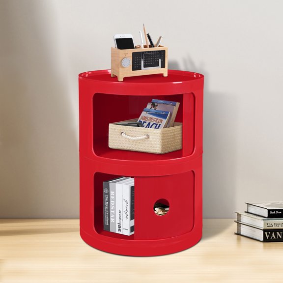12.6*15.75 inch Modern ABS Floor Standing Red Round End Table with Storage for Study Rooms