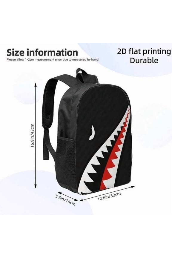 12.6*16.9*5.5inch Shark Mouth Print Backpack With Adjustable Straps