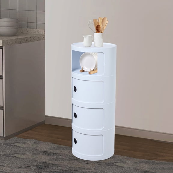 12.6*30in Modern ABS Freestanding White Multifunctional End Table Storage Cabinet with Weels