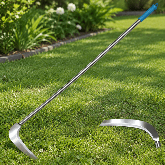 12.6" Adjustable 50" Long Handle Grass Sickle 3-Section Detachable Weed Cutter with 12.6" Stainless Steel Blade Manual Scythe for Weeding Yard Garden & Vine Cutting
