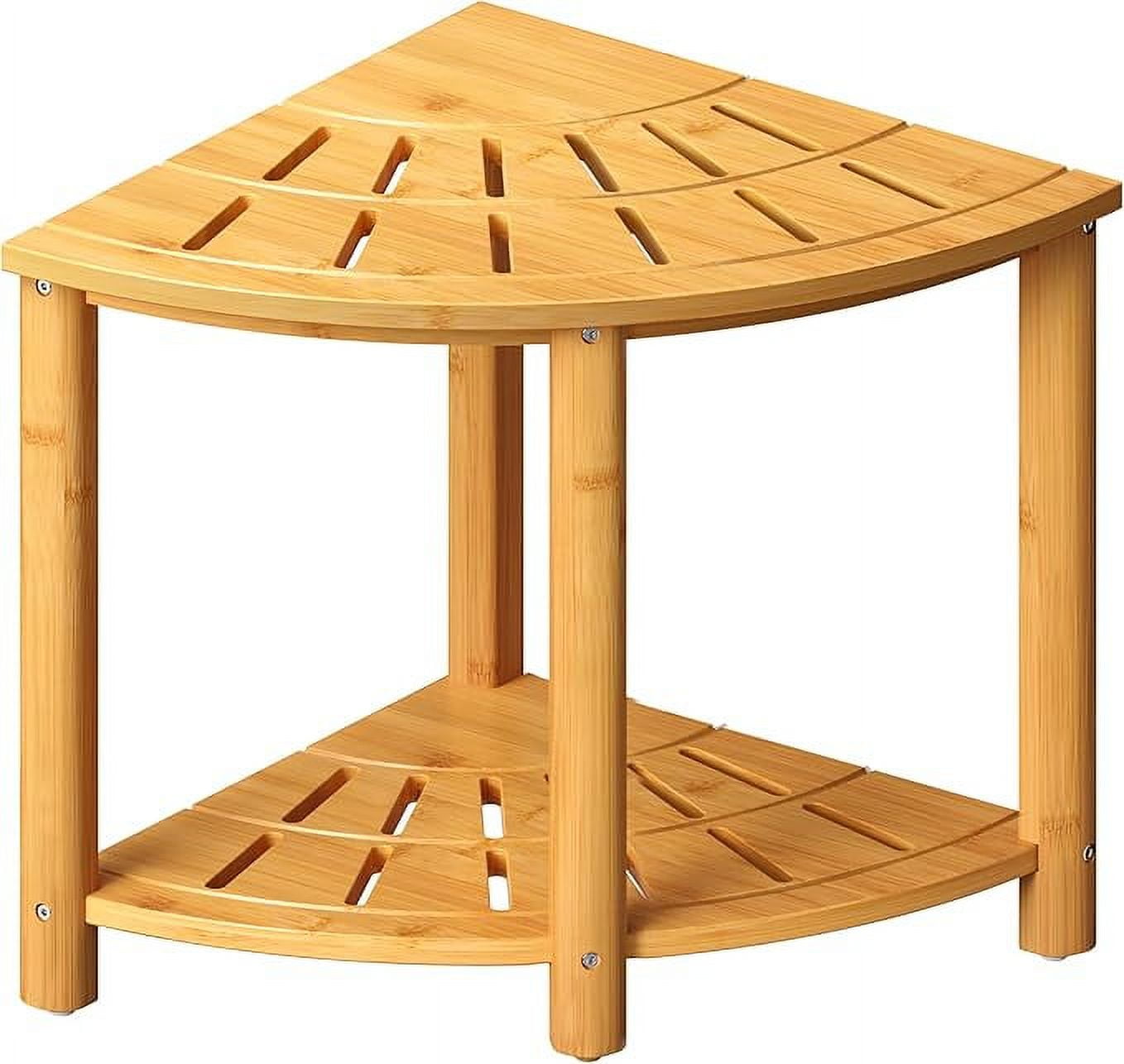 12.6" Bamboo Corner Shower Bench for Shaving Legs, Corner Shower Stool ...