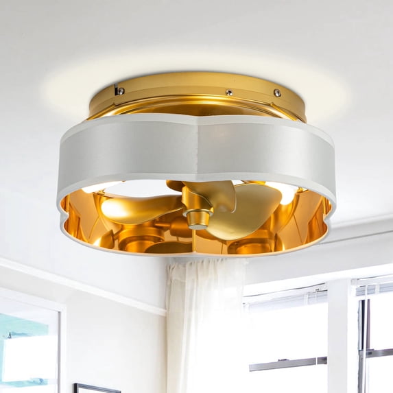 12.6" Brass Caged DC Motor Ceiling Fan, Modern Style, Flush Mount, 3000K Color Temperature, 3-Speed