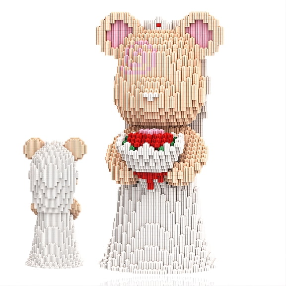 SehrKlug 12.6" Bride Teddy Bear Blocks Building Bricks Set for Adults & Ages 14+ - Decor for Bedroom - Aesthetic Collectible Wedding Kit - Gift Idea
