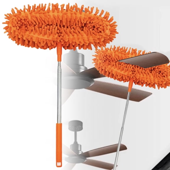 12.6" Car Wash Brush Mop Kit with Long Handle, 2 in 1 Chenille Microfiber Sponge Mitt Cleaning Detailing Duster for Washing Cars Truck SUV RV Caravans and Household(1 x Mop Head) (Orange)