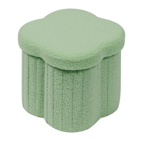 12.6" Flower Shaped Storage Ottoman Cube, Faux Teddy Fur Foot Stool with Storage, Pink, Boucle Seat for Living Room