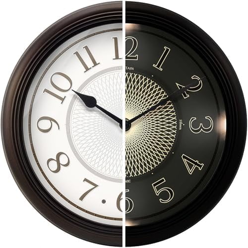 12.6" Galaxy Luminous Atomic Wall Clock for Bedroom,Illuminated Night Light Wall Clock with Smart Sensor to Turn On/Off LED Light, Oil Rubbed Bronze Black,Housewarming Gifts