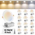 thumbnail image 1 of 12  6 Inch 5CCT -Thin  Recessed Ceiling Light with Junction Box, 2700K-5000K Selectable, 1050LM High Brightness, Dimmable Canless Wafer Downlight, 12W 120V, ETL, 1 of 6