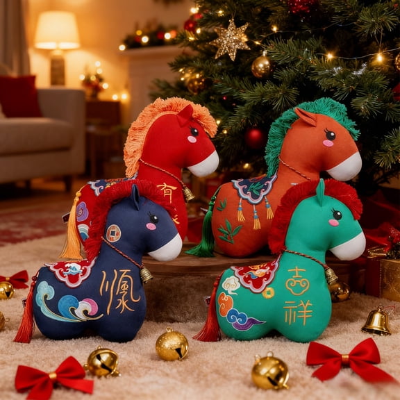 12.6-Inch Cartoon Horse Doll – Cute Festival Plush Toy for 2026 Year of the Horse, Linen Zodiac Year of the Horse 2026 Home Decor Gift New Year Gift for Kids and Family