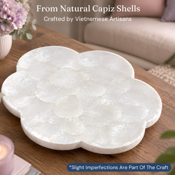12.6 Inch Flower Shaped Capiz Shell Lazy Susan For Table Top