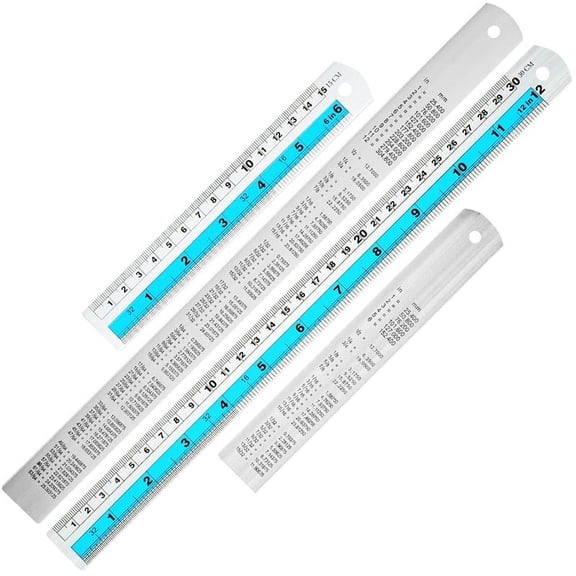 12+6 Inch Metal Ruler Set-Straight Edge Ruler Has Both Imperial and Metric Measurements, Perfect for Blue Plastic