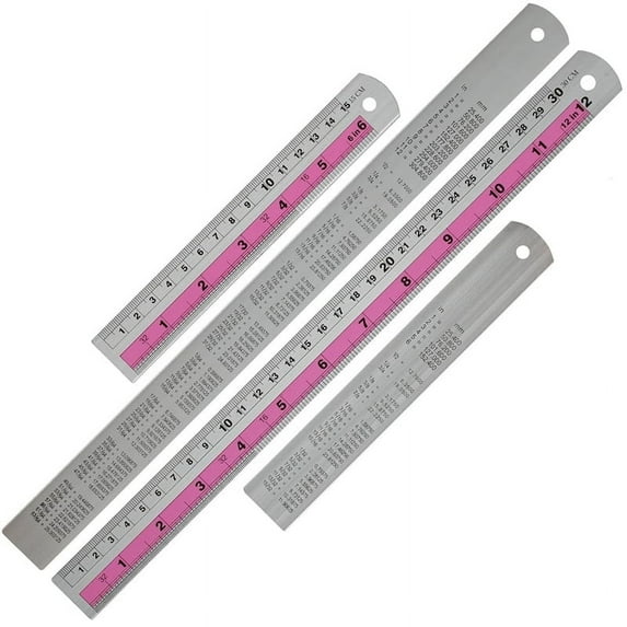 12+6 Inch Metal Ruler Set-Straight Edge Ruler Has Both Imperial and Metric Measurements, Perfect for DIY Projects, Red