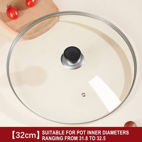 12.6 Inch Pan Lid, Universal Replacement Pot Lid for Frying Pans, Cast Iron Skillets, Round Tempered Glass Pan Cover with Steam Vent