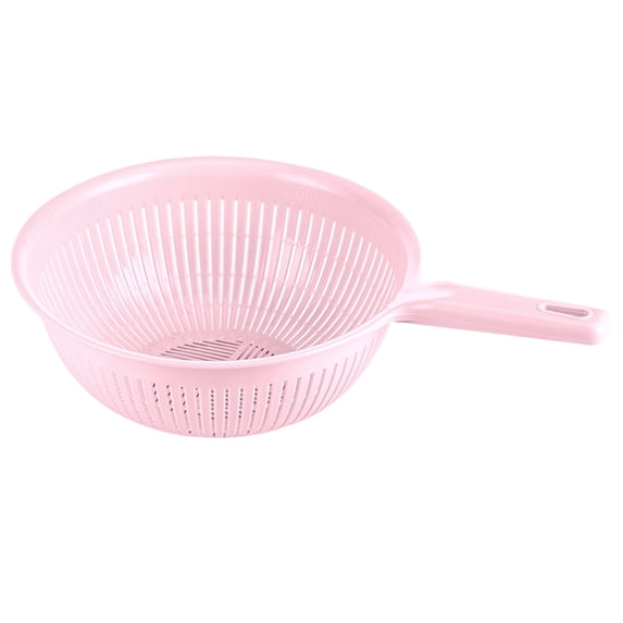 12.6 Inch Plastic Colander with Long Handle Round Kitchen Strainer Basket Hollow Drain Basket for Washing Vegetables Rice Washing Sieve for Kitchen Prep, Round Perforated Drainage Basket,Pink